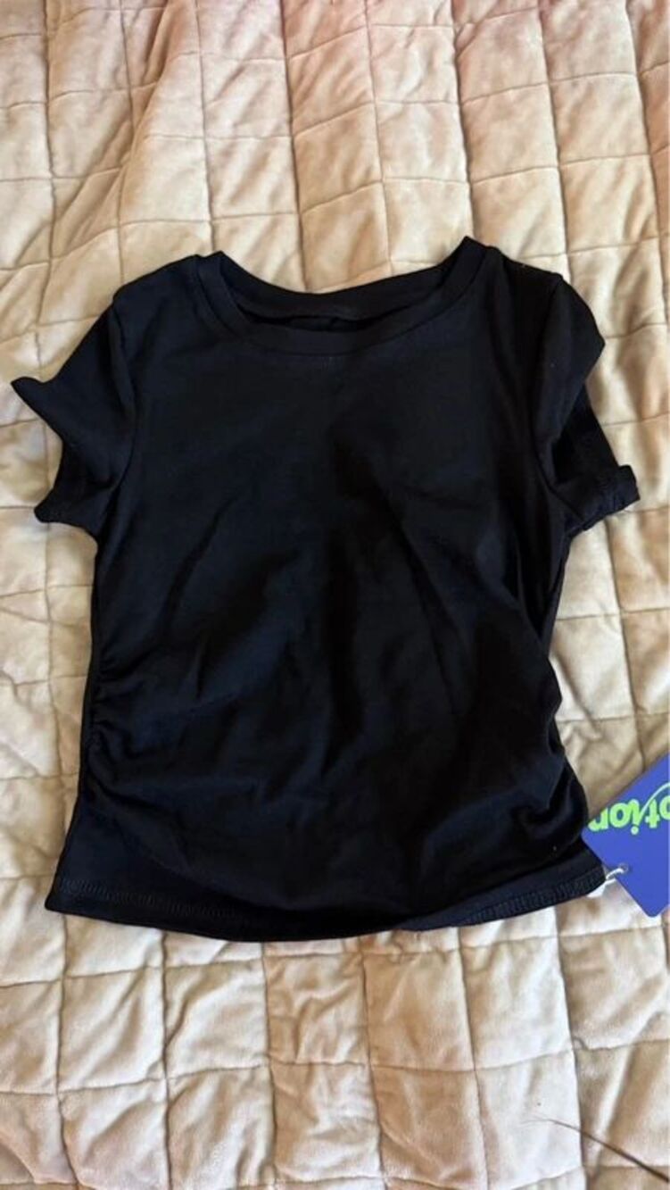 Toddler Girls Black Shirt 3T Ruched Side Fitted Stretch Short Sleeve Athletic